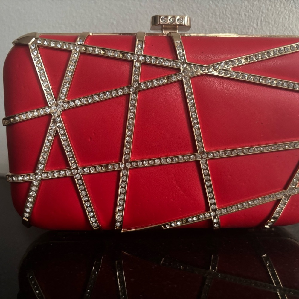 Saks Fifth Avenue Red Clutch with Silver Detailing